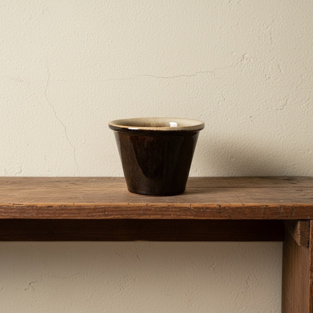 Vintage USA Pottery Dark Brown Drip Glaze Small Crock Planter Bowl 4.5" x 3.5"